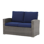 4 Person Patio Rattan Conversation Set with Grey Cushions Outdoor Tempered Glass Table