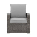 4 Person Patio Rattan Conversation Set with Grey Cushions Outdoor Tempered Glass Table