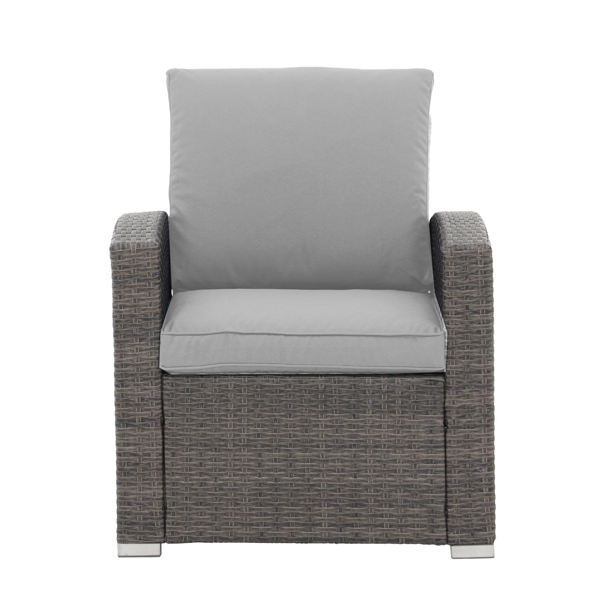 4 Person Patio Rattan Conversation Set with Grey Cushions Outdoor Tempered Glass Table