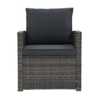 4 Person Patio Rattan Conversation Set with Grey Cushions Outdoor Tempered Glass Table