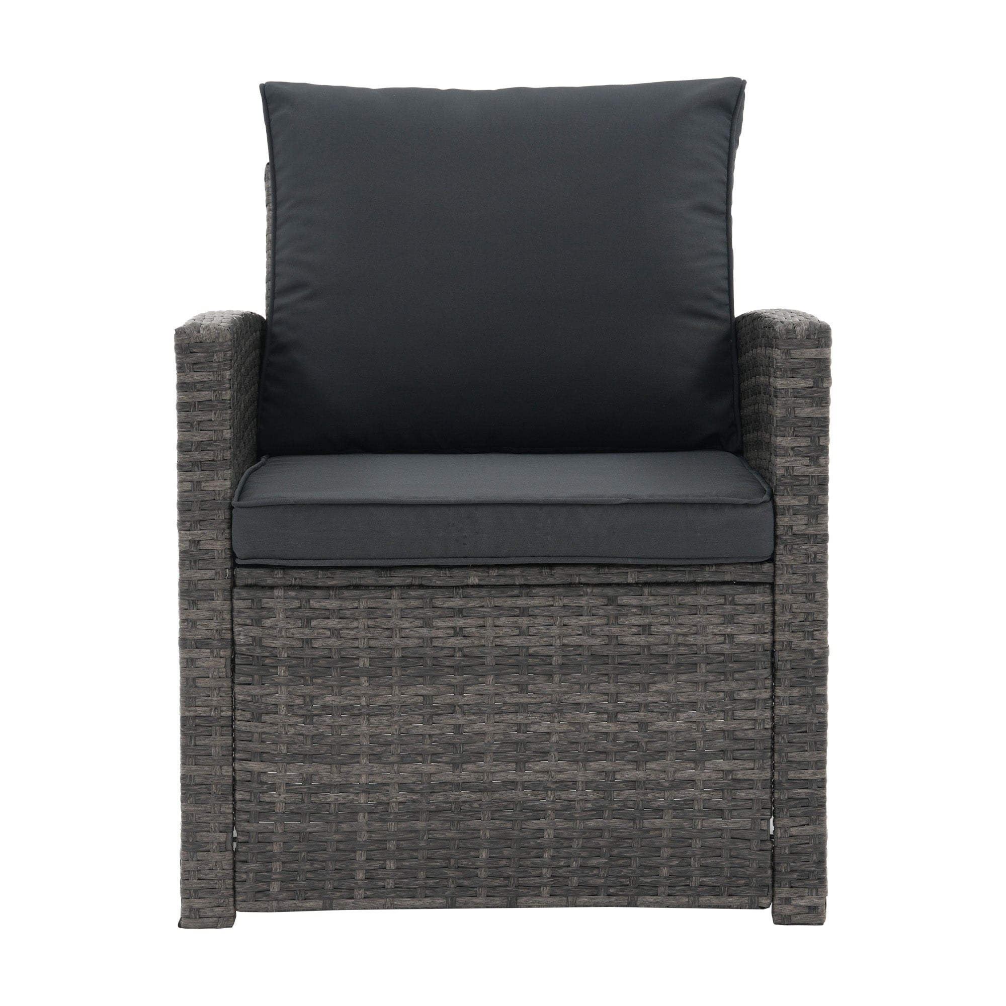 4 Person Patio Rattan Conversation Set with Grey Cushions Outdoor Tempered Glass Table