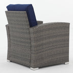 4 Person Patio Rattan Conversation Set with Grey Cushions Outdoor Tempered Glass Table