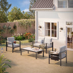 4-Piece 4 Person Aluminum Patio Conversation Set with Cushions LED Coffee Table and Loveseat