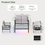 4-Piece 4 Person Aluminum Patio Conversation Set with Cushions LED Coffee Table and Loveseat