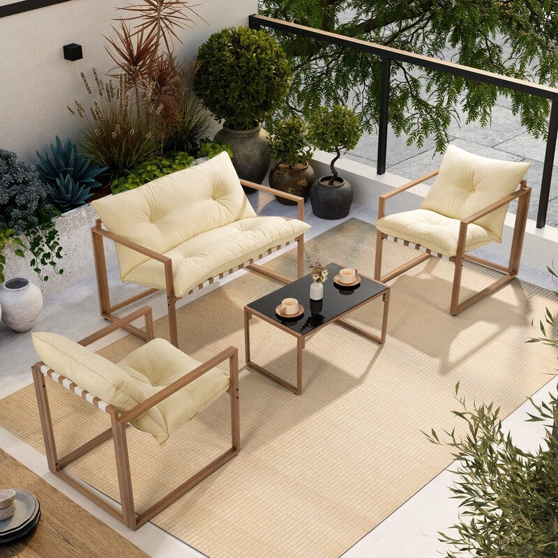 4-Piece Metal Outdoor Patio Conversation Sets with Cushions