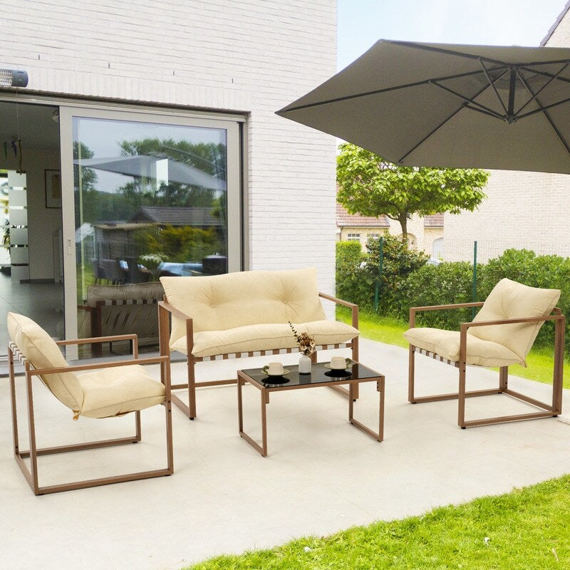 4-Piece Metal Outdoor Patio Conversation Sets with Cushions