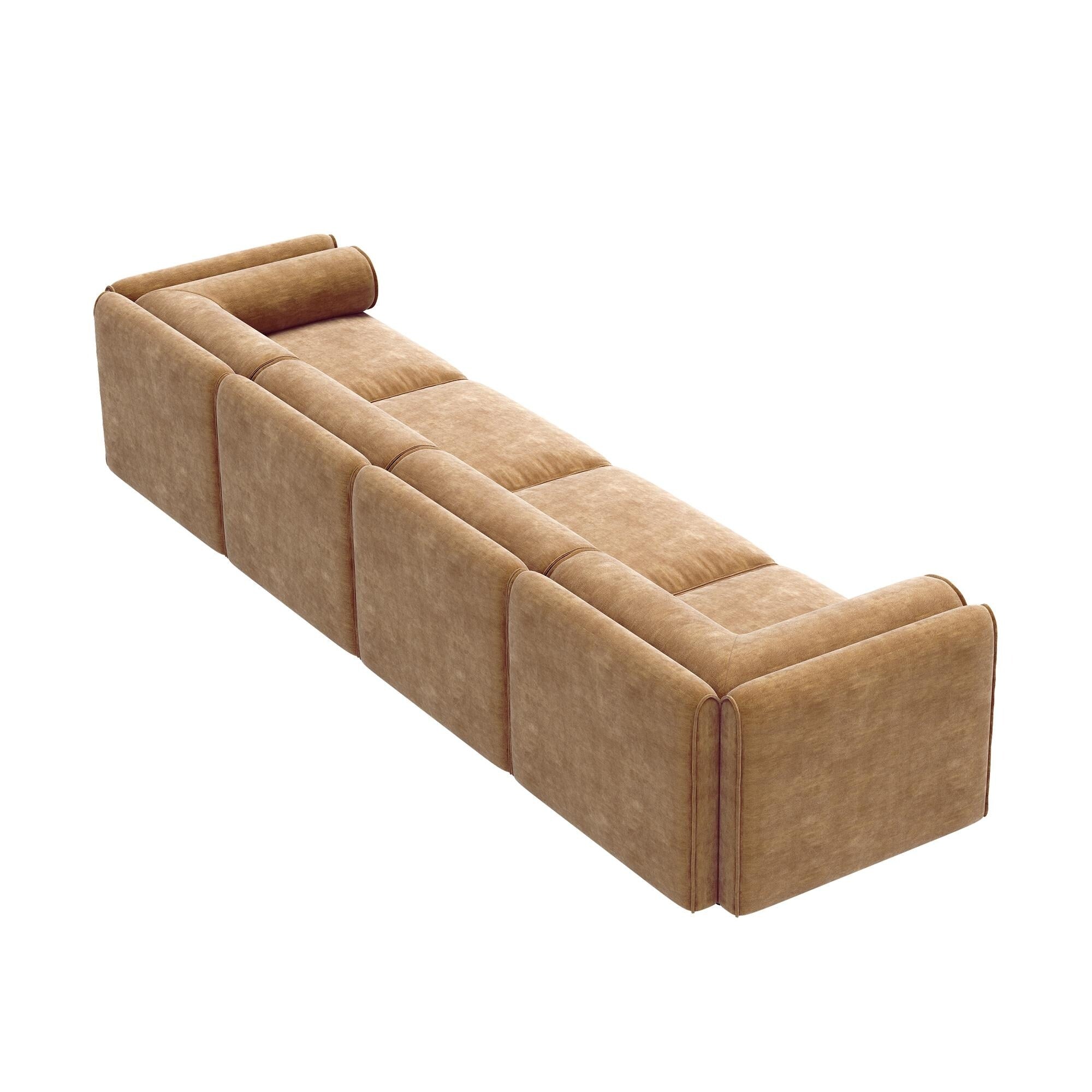 4-Piece Modular Sectional Sofa - Storage Chaise Lounge with Cylindrical Backrests, Deep Seating