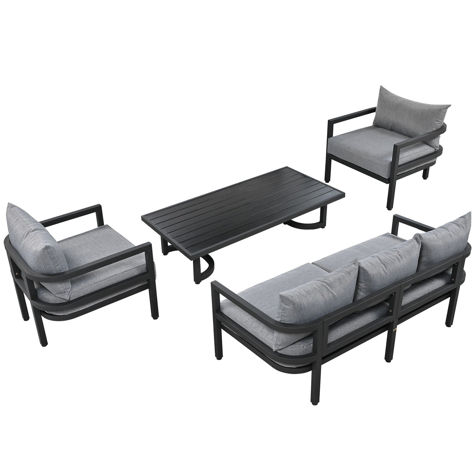 4-Piece Outdoor 5-Seater Steel Cnversation Sofa Set with Coffee Table, Waterproof, Anti-rust and Anti-UV