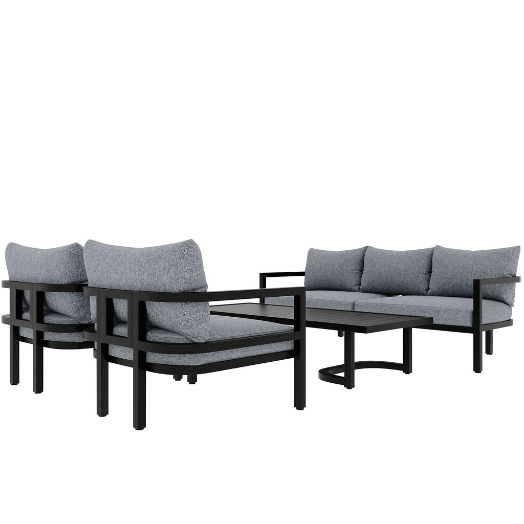 4-Piece Outdoor 5-Seater Steel Cnversation Sofa Set with Coffee Table, Waterproof, Anti-rust and Anti-UV
