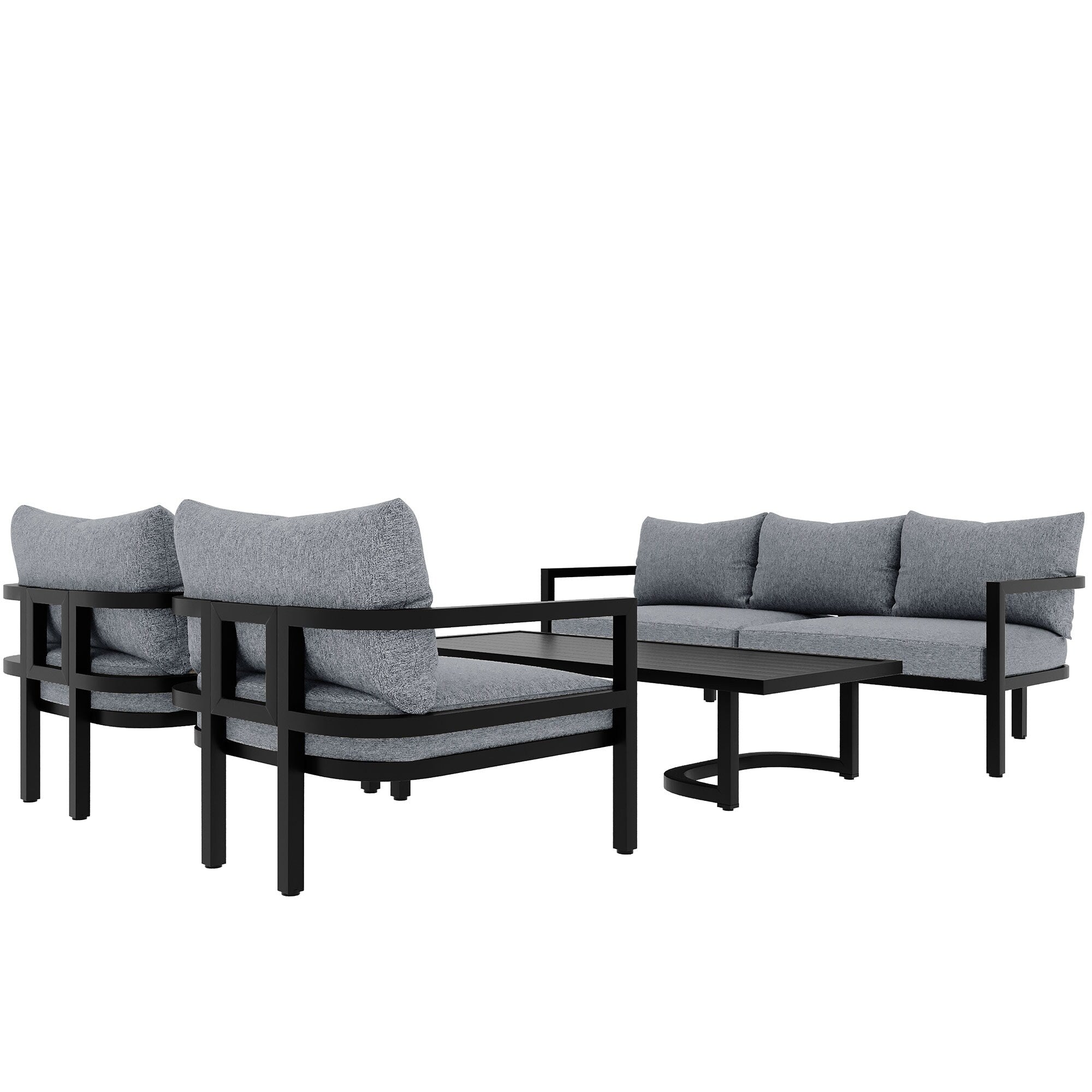 4-Piece Outdoor 5-Seater Steel Cnversation Sofa Set with Coffee Table, Waterproof, Anti-rust and Anti-UV