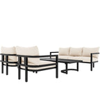 4-Piece Outdoor 5-Seater Steel Cnversation Sofa Set with Coffee Table, Waterproof, Anti-rust and Anti-UV