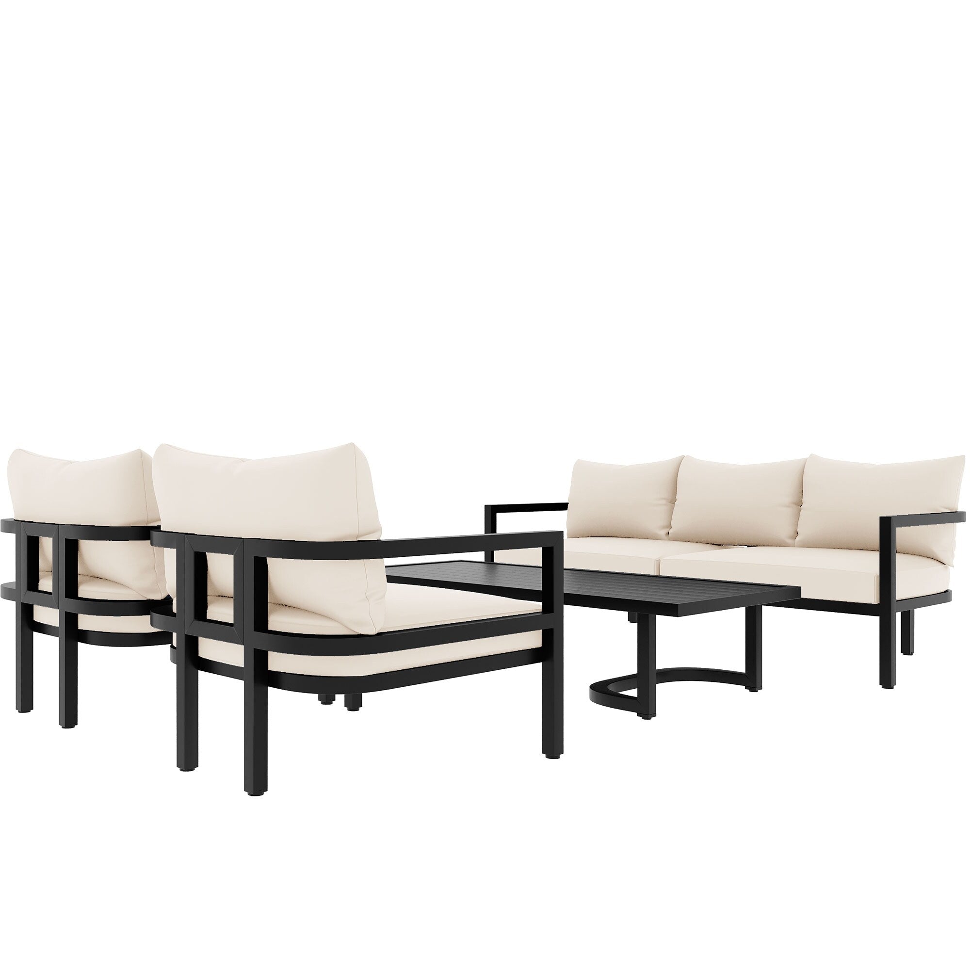 4-Piece Outdoor 5-Seater Steel Cnversation Sofa Set with Coffee Table, Waterproof, Anti-rust and Anti-UV