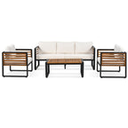 4-Piece Outdoor Patio Furniture Set Bistro Set, Patio Conversation Set w/ Coffee Table & Removable Cushion, Outdoor Seating Set