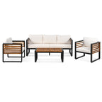 4-Piece Outdoor Patio Furniture Set Bistro Set, Patio Conversation Set w/ Coffee Table & Removable Cushion, Outdoor Seating Set