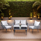 4 Piece Outdoor Patio Furniture Sets, Wicker Conversation Set for Porch Deck, Gray Rattan Sofa Chair with Cushion&Table