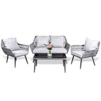 4 Piece Outdoor Patio Furniture Sets, Wicker Conversation Set for Porch Deck, Gray Rattan Sofa Chair with Cushion&Table