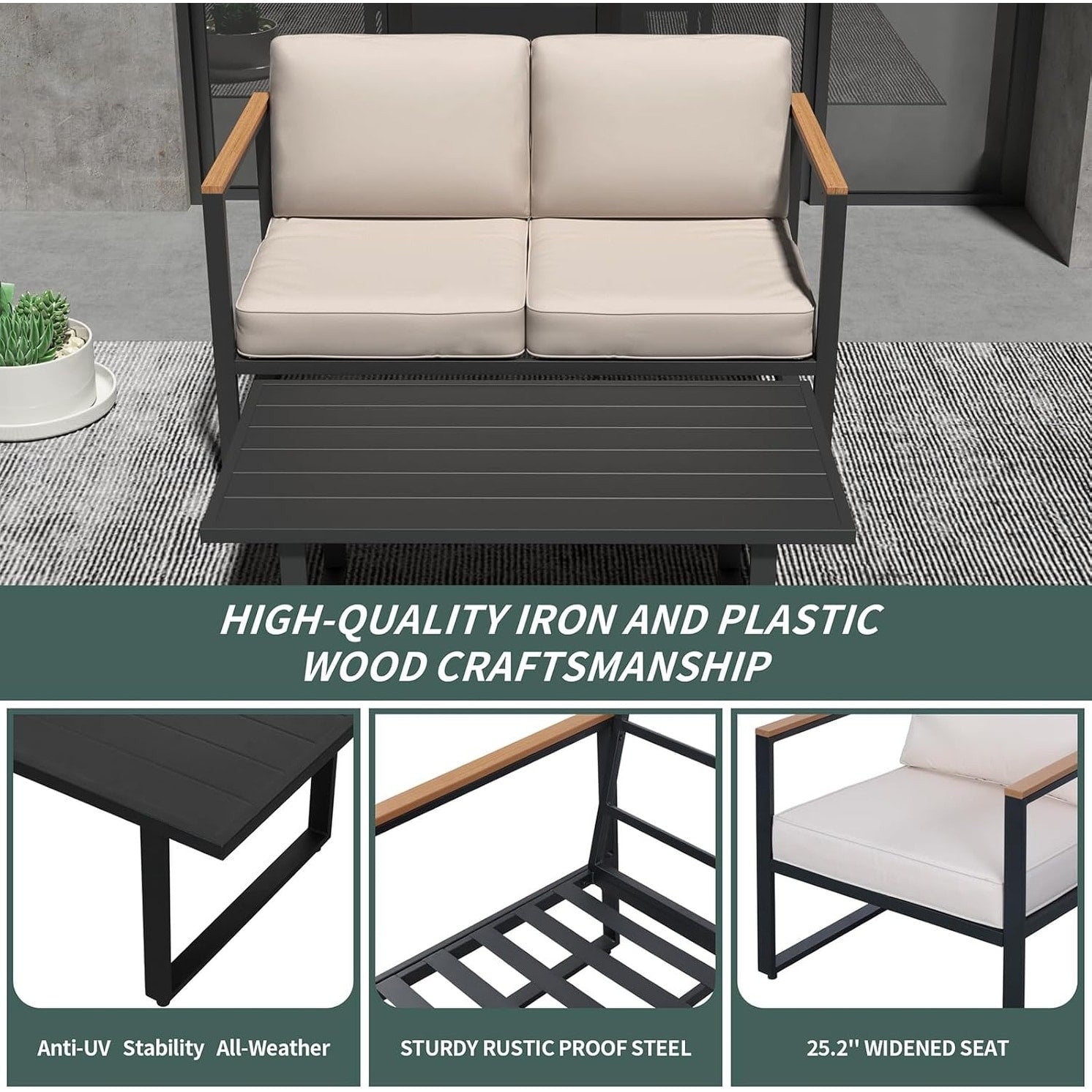 4 Piece Outdoor Patio Furniture, Metal Conversation Set