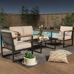 4 Piece Outdoor Patio Furniture, Metal Conversation Set