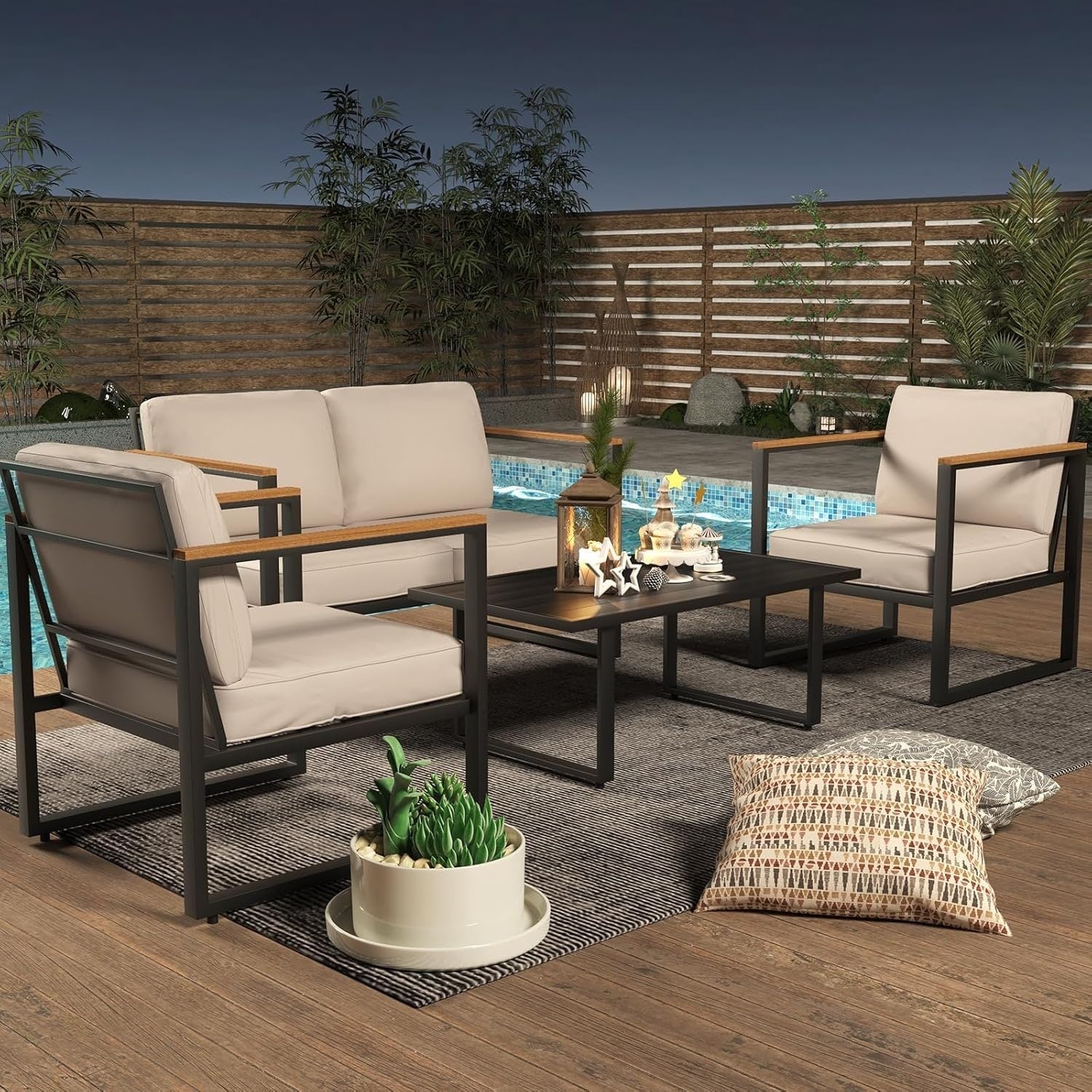 4 Piece Outdoor Patio Furniture, Metal Conversation Set