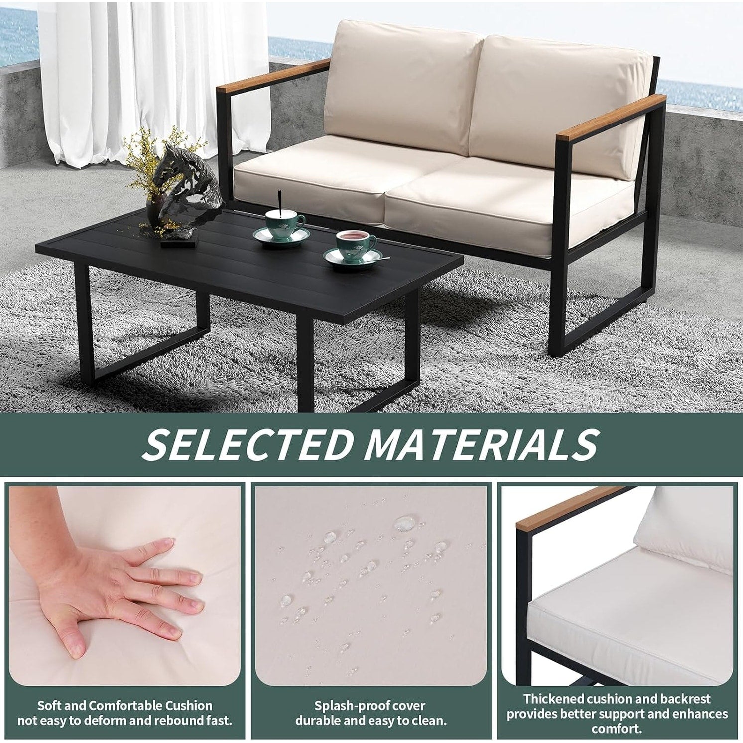 4 Piece Outdoor Patio Furniture, Metal Conversation Set