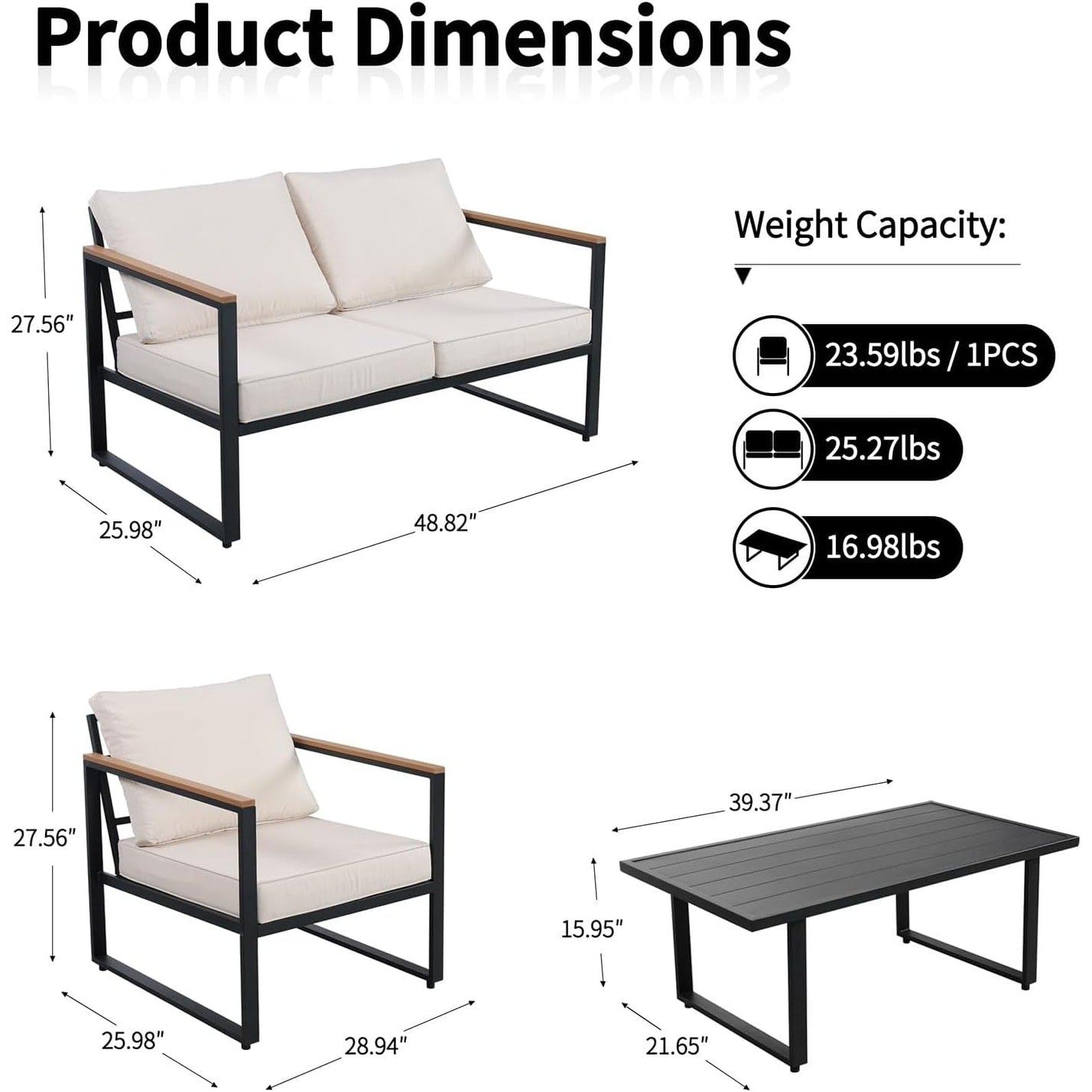 4 Piece Outdoor Patio Furniture, Metal Conversation Set