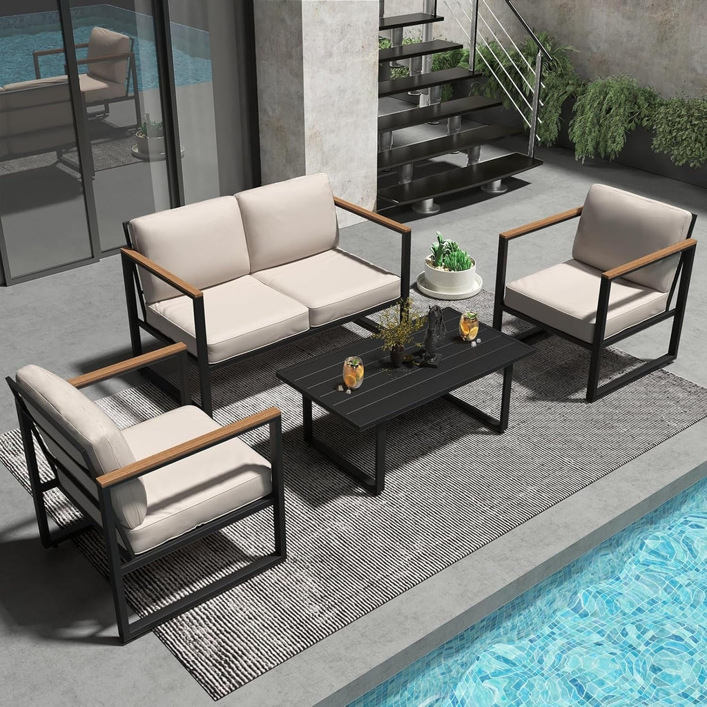 4 Piece Outdoor Patio Furniture, Metal Conversation Set
