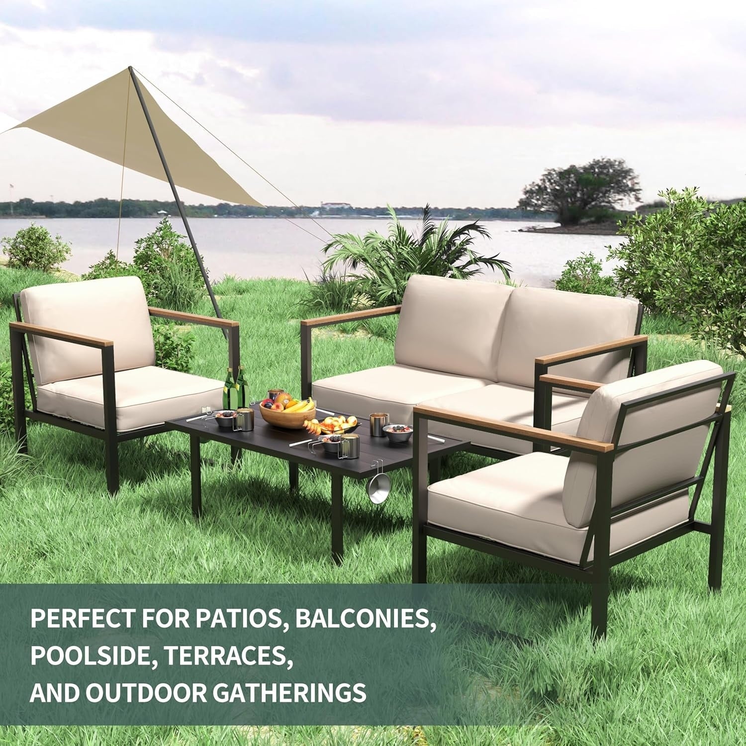 4 Piece Outdoor Patio Furniture, Metal Conversation Set
