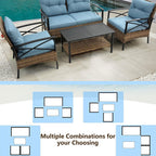 4-Piece Outdoor Patio Rattan Furniture Set, Thick Cushions&Side Table - 1 Table+2 Single chairs+1 Loveseat