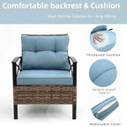 4-Piece Outdoor Patio Rattan Furniture Set, Thick Cushions&Side Table - 1 Table+2 Single chairs+1 Loveseat