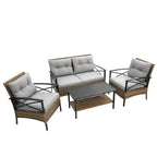 4-Piece Outdoor Patio Rattan Furniture Set, Thick Cushions&Side Table - 1 Table+2 Single chairs+1 Loveseat