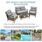 4-Piece Outdoor Patio Rattan Furniture Set, Thick Cushions&Side Table - 1 Table+2 Single chairs+1 Loveseat