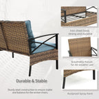 4-Piece Outdoor Patio Rattan Furniture Set, Thick Cushions&Side Table - 1 Table+2 Single chairs+1 Loveseat