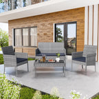 4-Piece Outdoor Patio Wicker Furniture Set w/Table,Loveseat,2Chairs