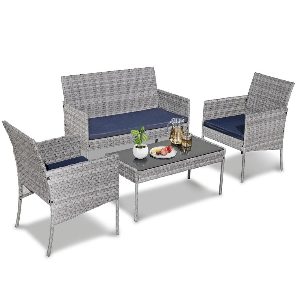 4-Piece Outdoor Patio Wicker Furniture Set w/Table,Loveseat,2Chairs