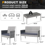 4-Piece Outdoor Patio Wicker Furniture Set w/Table,Loveseat,2Chairs