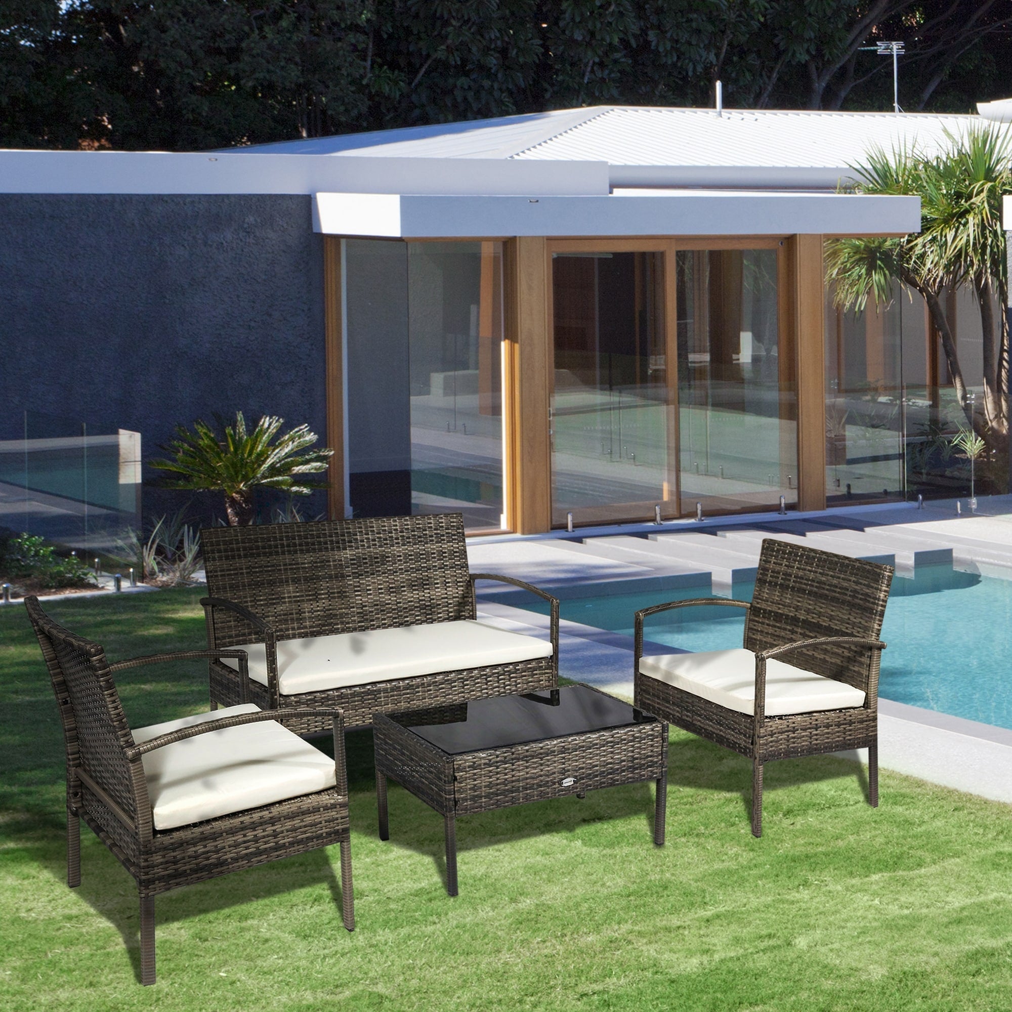 4 Piece Outdoor Rattan Wicker Patio Conversation Set