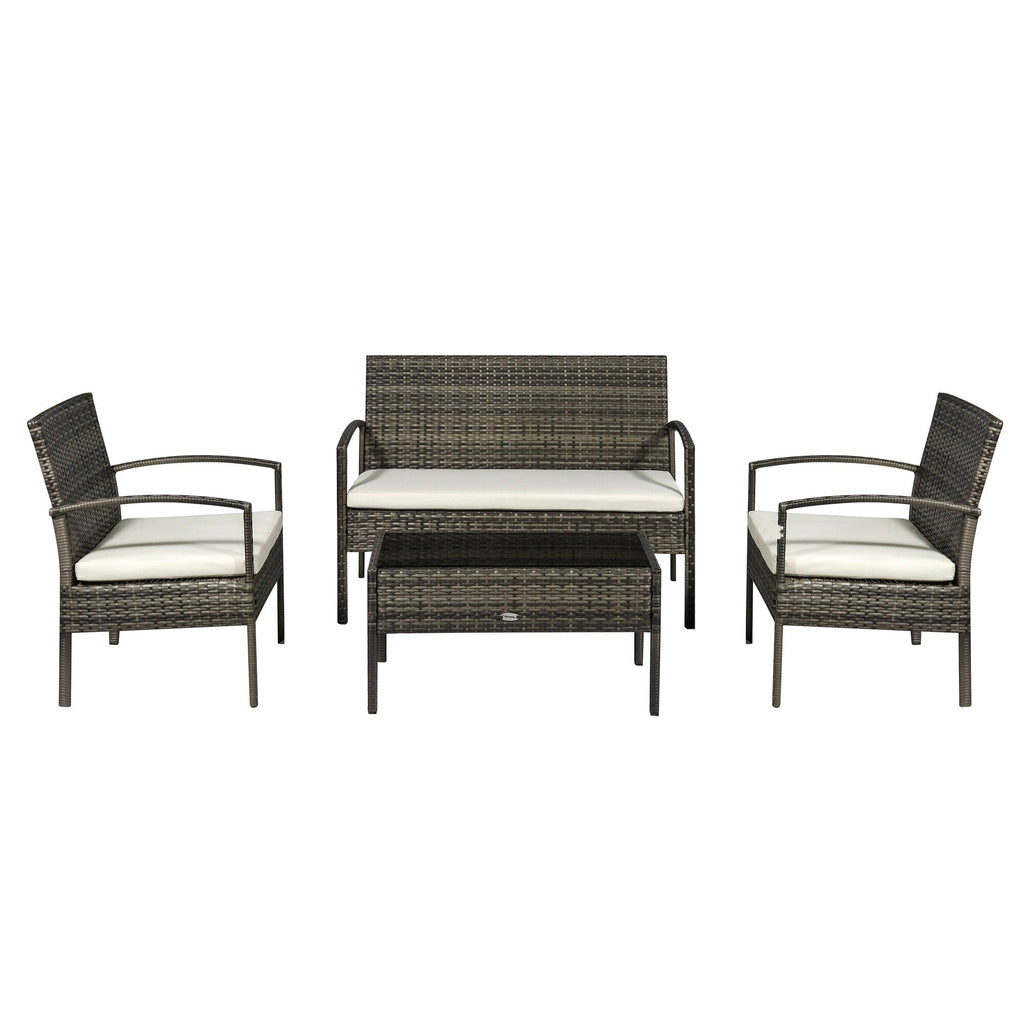 4 Piece Outdoor Rattan Wicker Patio Conversation Set