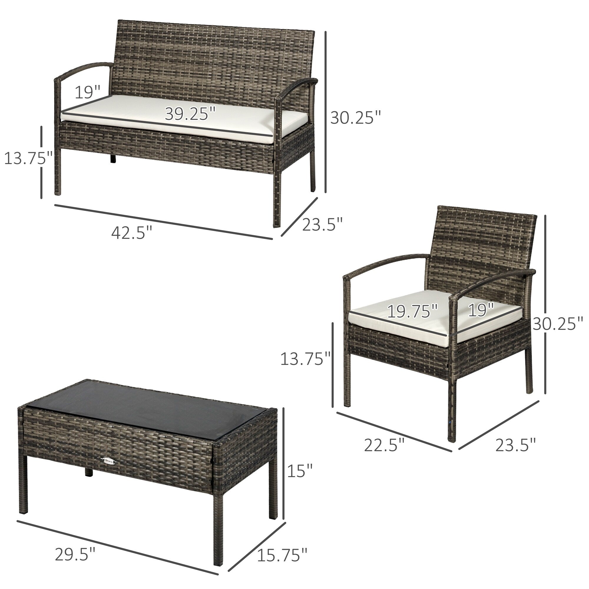 4 Piece Outdoor Rattan Wicker Patio Conversation Set