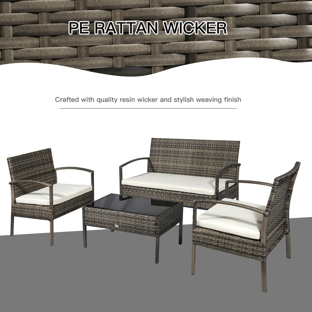 4 Piece Outdoor Rattan Wicker Patio Conversation Set