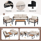 4-Piece Outdoor Sofa Set for 5 People with Removable Cushion & Solid Wood Coffee Table