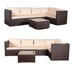 4-Piece Patio Conversation Set Patio Furniture Set With Thick Cushions,Outdoor Sectional Sofa Outdoor Wicker Sofa W Coffee Table