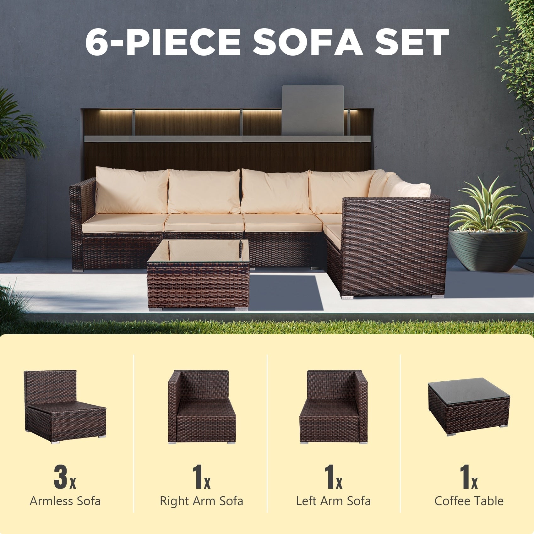 4-Piece Patio Conversation Set Patio Furniture Set With Thick Cushions,Outdoor Sectional Sofa Outdoor Wicker Sofa W Coffee Table