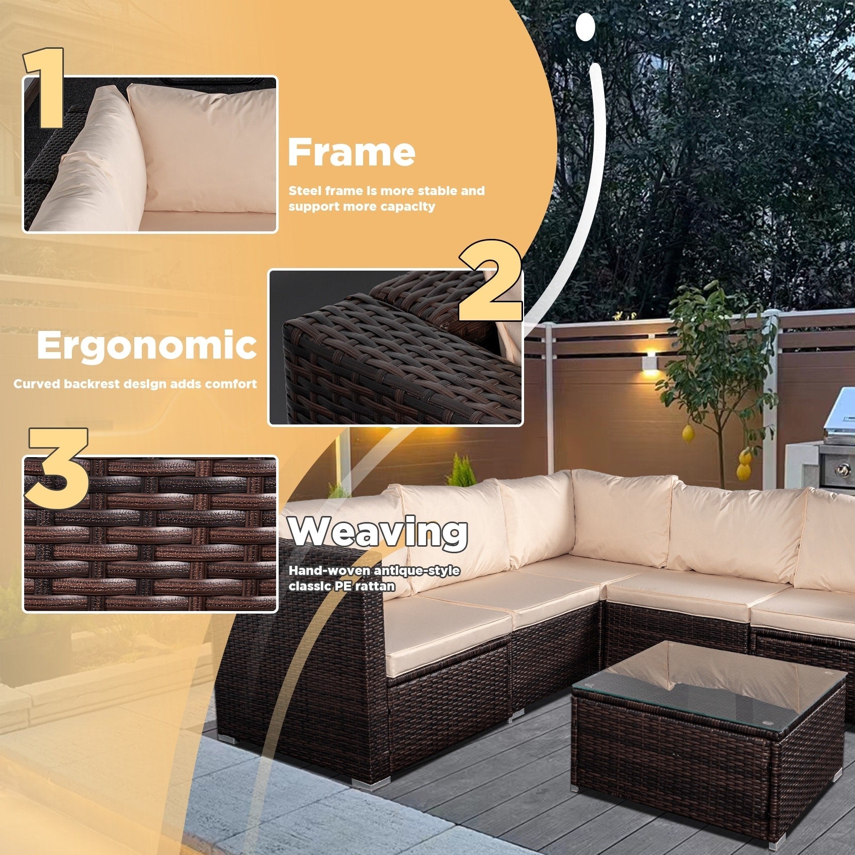 4-Piece Patio Conversation Set Patio Furniture Set With Thick Cushions,Outdoor Sectional Sofa Outdoor Wicker Sofa W Coffee Table
