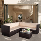 4-Piece Patio Conversation Set Patio Furniture Set With Thick Cushions,Outdoor Sectional Sofa Outdoor Wicker Sofa W Coffee Table