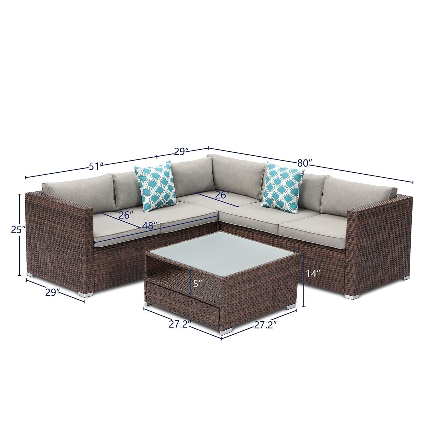 4-Piece Patio Conversation Set Patio Furniture Set With Thick Cushions,Outdoor Sectional Sofa Outdoor Wicker Sofa W Coffee Table