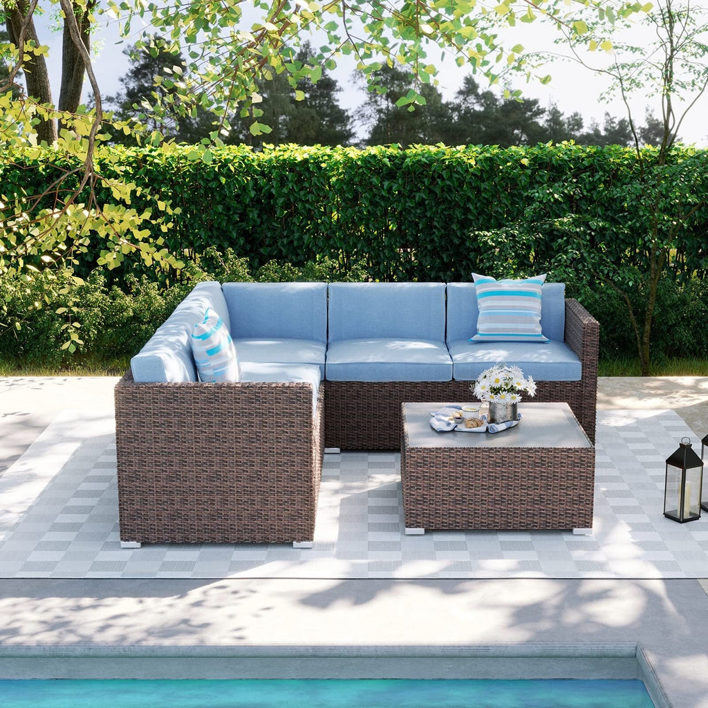 4-Piece Patio Conversation Set Patio Furniture Set With Thick Cushions,Outdoor Sectional Sofa Outdoor Wicker Sofa W Coffee Table