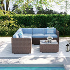 4-Piece Patio Conversation Set Patio Furniture Set With Thick Cushions,Outdoor Sectional Sofa Outdoor Wicker Sofa W Coffee Table