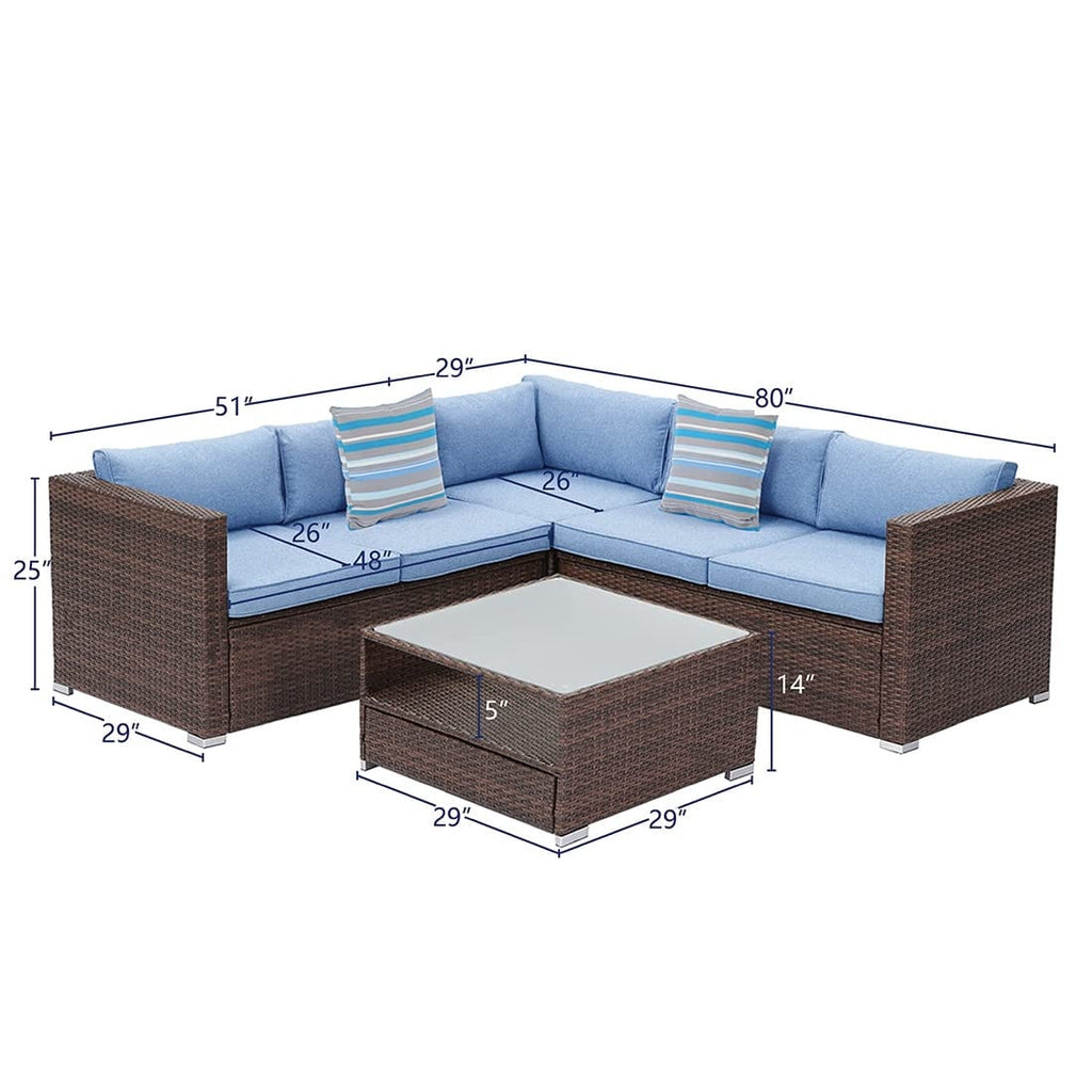 4-Piece Patio Conversation Set Patio Furniture Set With Thick Cushions,Outdoor Sectional Sofa Outdoor Wicker Sofa W Coffee Table