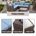 4-Piece Patio Conversation Set Patio Furniture Set With Thick Cushions,Outdoor Sectional Sofa Outdoor Wicker Sofa W Coffee Table