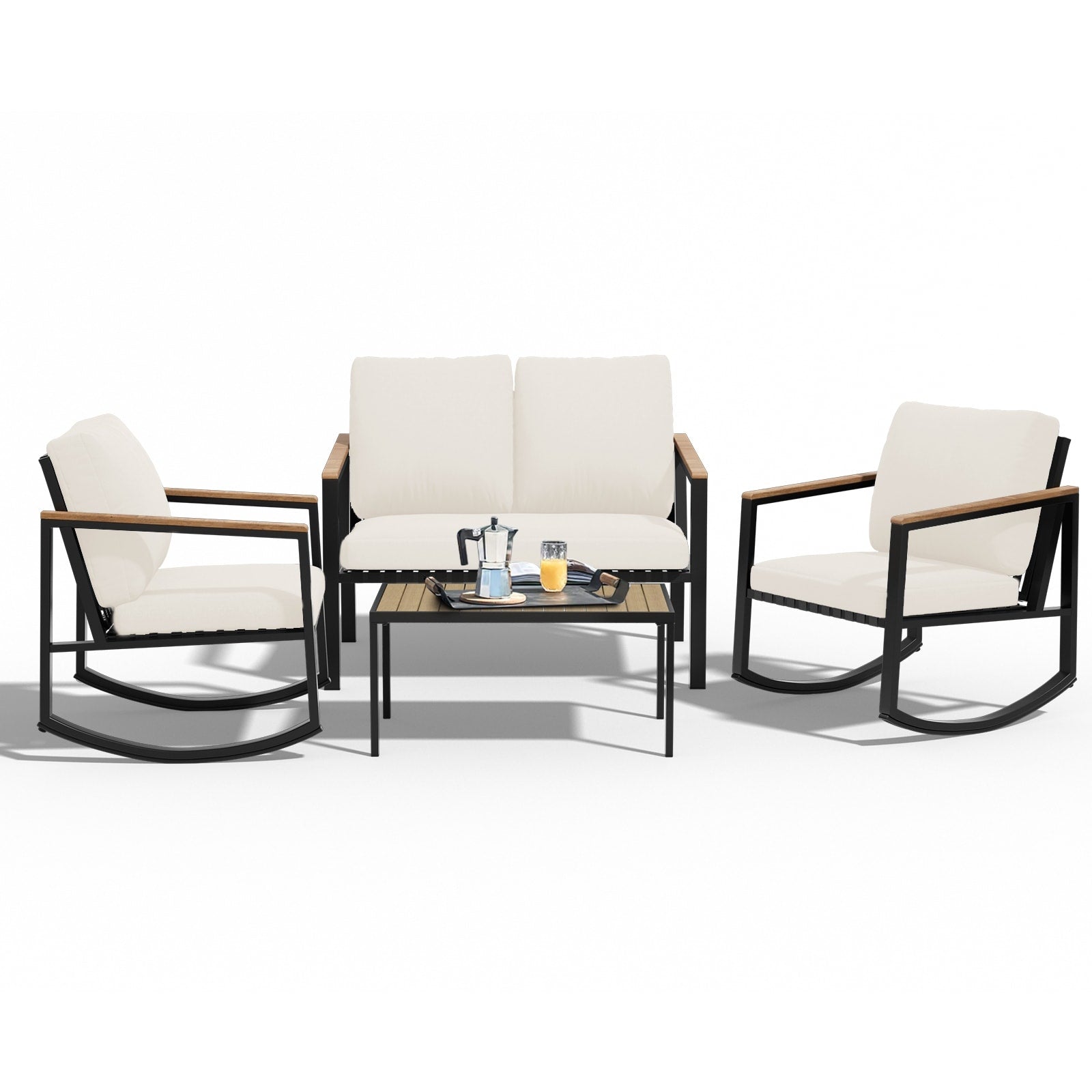 4-Piece Patio Conversation Set with Cushions Rocking Chairs
